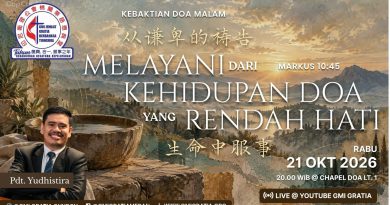 Kebaktian Doa Malam – 从谦卑的祷告生命中服事 Melayani Dari Kehidupan Doa yang Rendah Hati / Pdt. Yudhistira